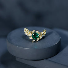 Load image into Gallery viewer, Lab Created Emerald and Diamond Vine Engagement Ring in Silver