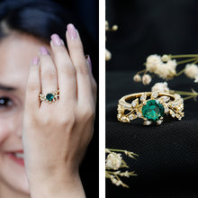 Load image into Gallery viewer, Lab Created Emerald and Diamond Vine Engagement Ring in Silver
