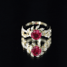 Load image into Gallery viewer, Lab Created Ruby and Diamond Vine Engagement Ring in Silver