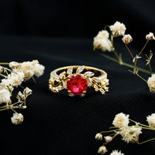Load image into Gallery viewer, Lab Created Ruby and Diamond Vine Engagement Ring in Silver