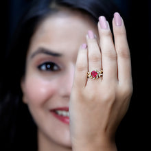 Load image into Gallery viewer, Lab Created Ruby and Diamond Vine Engagement Ring in Silver