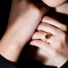 Load image into Gallery viewer, Lab Created Ruby and Diamond Vine Engagement Ring in Silver