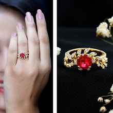 Load image into Gallery viewer, Lab Created Ruby and Diamond Vine Engagement Ring in Silver