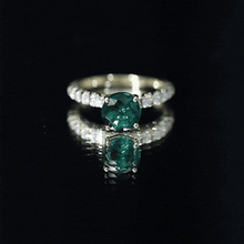 Load image into Gallery viewer, Womens Lab Grown Emerald Engagement Ring with Diamonds