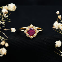 Load image into Gallery viewer, Vintage Style Rhodolite Garnet and Diamond Engagement Ring
