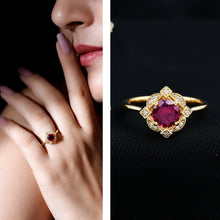 Load image into Gallery viewer, Vintage Style Rhodolite Garnet and Diamond Engagement Ring