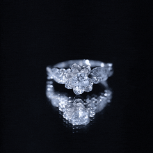 Load image into Gallery viewer, Natural Aquamarine and Diamond Flower Engagement Ring in Gold Plated Silver