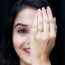 Load image into Gallery viewer, Natural Aquamarine and Diamond Flower Engagement Ring in Gold Plated Silver