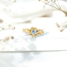 Load image into Gallery viewer, Natural Aquamarine and Diamond Flower Engagement Ring in Gold Plated Silver