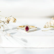 Load image into Gallery viewer, Oval Rhodolite Garnet and Diamond Promise Ring for Her