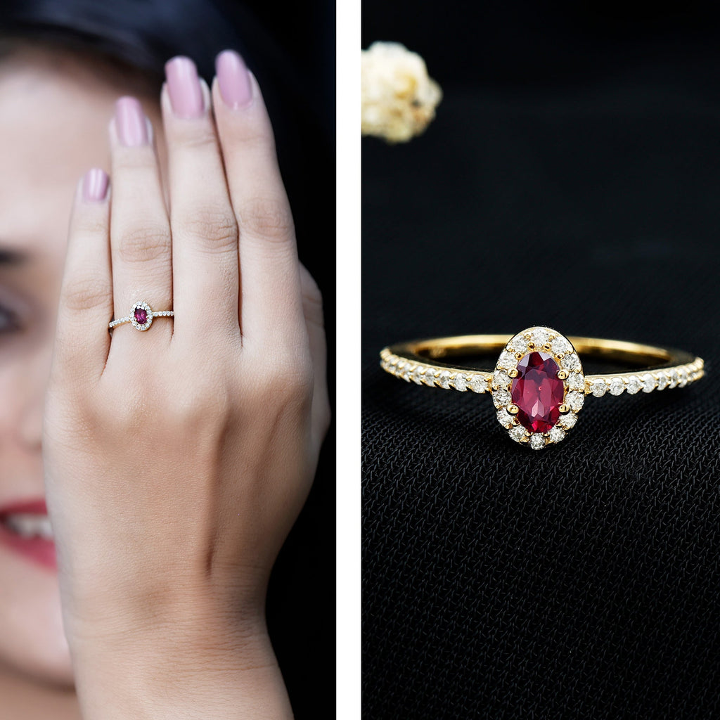 Oval Rhodolite Garnet and Diamond Promise Ring for Her