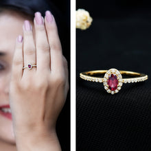 Load image into Gallery viewer, Oval Rhodolite Garnet and Diamond Promise Ring for Her