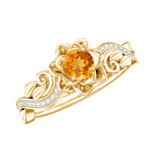 Load image into Gallery viewer, Genuine Citrine Rose Engagement Ring with Diamonds