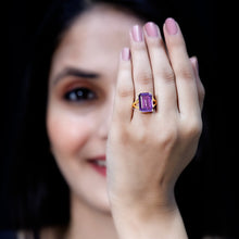 Load image into Gallery viewer, 8 Carat Lab Grown Alexandrite Emerald Cut Engagement Ring