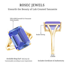 Load image into Gallery viewer, 8 Carat Lab Created Tanzanite Emerald Cut Engagement Ring with Split Shank