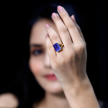 Load image into Gallery viewer, 8 Carat Lab Created Tanzanite Emerald Cut Engagement Ring with Split Shank