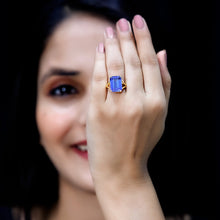 Load image into Gallery viewer, 8 Carat Lab Created Tanzanite Emerald Cut Engagement Ring with Split Shank
