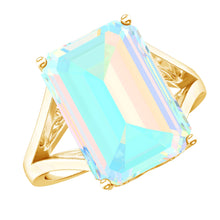 Load image into Gallery viewer, Certified 8 Carat Emerald Cut Lab Created Ethiopian Opal Engagement Ring in Silver
