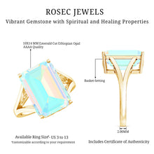 Load image into Gallery viewer, Certified 8 Carat Emerald Cut Lab Created Ethiopian Opal Engagement Ring in Silver