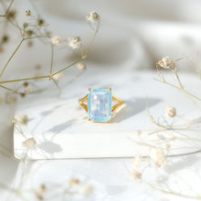 Load image into Gallery viewer, Certified 8 Carat Emerald Cut Lab Created Ethiopian Opal Engagement Ring in Silver