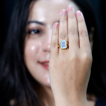 Load image into Gallery viewer, Certified 8 Carat Emerald Cut Lab Created Ethiopian Opal Engagement Ring in Silver
