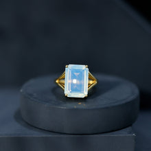 Load image into Gallery viewer, Certified 8 Carat Emerald Cut Lab Created Ethiopian Opal Engagement Ring in Silver