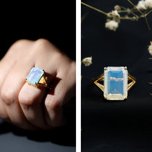 Load image into Gallery viewer, Certified 8 Carat Emerald Cut Lab Created Ethiopian Opal Engagement Ring in Silver