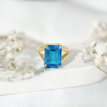 Load image into Gallery viewer, 8 Carat Lab Grown London Blue Topaz Emerald Cut Engagement Ring in Silver