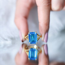 Load image into Gallery viewer, 8 Carat Lab Grown London Blue Topaz Emerald Cut Engagement Ring in Silver