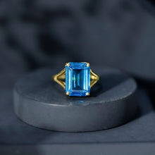Load image into Gallery viewer, 8 Carat Lab Grown London Blue Topaz Emerald Cut Engagement Ring in Silver