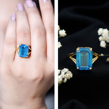 Load image into Gallery viewer, 8 Carat Lab Grown London Blue Topaz Emerald Cut Engagement Ring in Silver