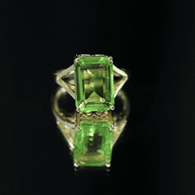 Load image into Gallery viewer, 8 Carat Lab Created Peridot Emerald Cut Engagement Ring with Split Shank