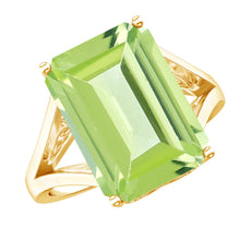 Load image into Gallery viewer, 8 Carat Lab Created Peridot Emerald Cut Engagement Ring with Split Shank