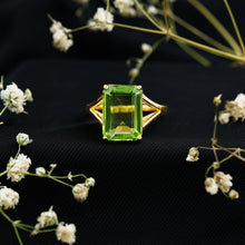 Load image into Gallery viewer, 8 Carat Lab Created Peridot Emerald Cut Engagement Ring with Split Shank