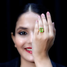Load image into Gallery viewer, 8 Carat Lab Created Peridot Emerald Cut Engagement Ring with Split Shank