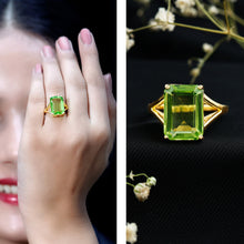 Load image into Gallery viewer, 8 Carat Lab Created Peridot Emerald Cut Engagement Ring with Split Shank