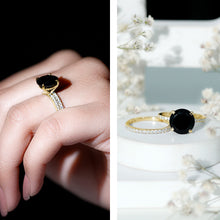 Load image into Gallery viewer, Certified 4.5 Carat Lab Grown Black and White Diamond Wedding Ring Set in Gold Plated Silver