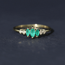 Load image into Gallery viewer, Marquise Emerald and Diamond 3 Stone Anniversary Ring for Women
