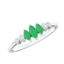 Load image into Gallery viewer, Marquise Emerald and Diamond 3 Stone Anniversary Ring for Women