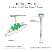 Load image into Gallery viewer, Marquise Emerald and Diamond 3 Stone Anniversary Ring for Women
