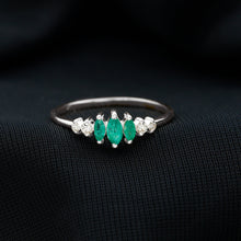 Load image into Gallery viewer, Marquise Emerald and Diamond 3 Stone Anniversary Ring for Women