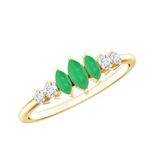 Load image into Gallery viewer, Marquise Emerald and Diamond 3 Stone Anniversary Ring for Women