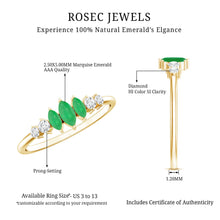 Load image into Gallery viewer, Marquise Emerald and Diamond 3 Stone Anniversary Ring for Women
