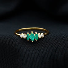 Load image into Gallery viewer, Marquise Emerald and Diamond 3 Stone Anniversary Ring for Women