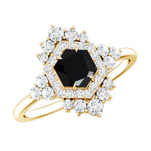 Load image into Gallery viewer, Black Spinel and Diamond Vintage Engagement Ring in Silver