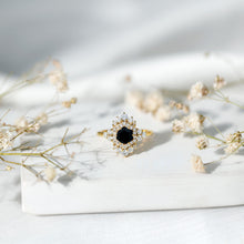 Load image into Gallery viewer, Black Spinel and Diamond Vintage Engagement Ring in Silver
