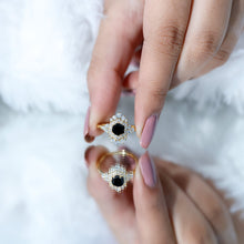 Load image into Gallery viewer, Black Spinel and Diamond Vintage Engagement Ring in Silver