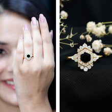 Load image into Gallery viewer, Black Spinel and Diamond Vintage Engagement Ring in Silver