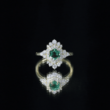 Load image into Gallery viewer, Lab Grown Emerald and Diamond Vintage Engagement Ring in Silver