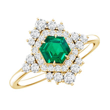 Load image into Gallery viewer, Lab Grown Emerald and Diamond Vintage Engagement Ring in Silver